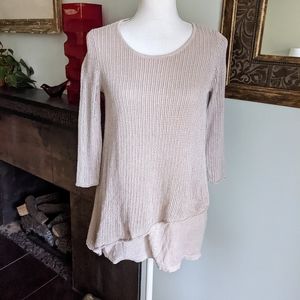 Eileen Fisher Petite Small 100% Linen Tunic Sweater Layered Top Loose Knit Tan